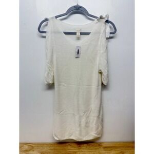 Chicos Sweater Womens Size 1 Short Sleeve Shoulder Tie Open Shoulder‎ White #9